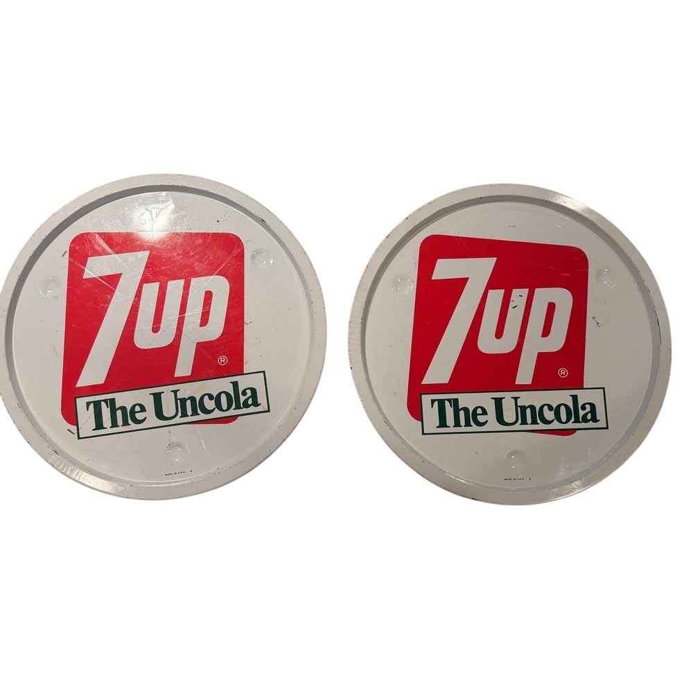 Vintage 7UP The Uncola Metal Serving Tray Lot 2 12.5" Soda Advertising USA Retro